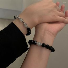 Strand 2 Pcs/Set Obsidian Bead Couple Bracelet Jewellery For Women Men Korean Fashion Ins Design Versatile Handmade Wrist Accessories