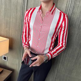 Men's Casual Shirts 2023 Fashion Gentleman British Style Advanced Sense Korean Version Slim Business Career Ice Silk Striped Shirt