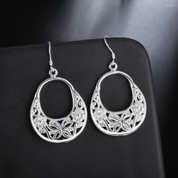 Dangle Earrings 925 Sterling Silver Carved Butterfly Flower Women Fashion Jewellery Christmas Gifts Wedding Fancy