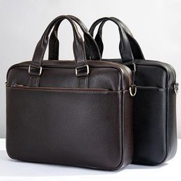 Briefcases 2023 Fashion Laptop Bags Cow Genuine Leather Men's Briefcase Male Handbags Messenger 14 Inch Computer Bag