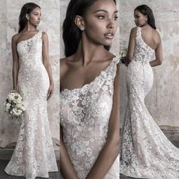 Madison James Fall 2021 Mermaid Wedding Dress Elegant One Shoulder Lace Applique Sweep Train Bridal Gowns Upscale Custom Made214R