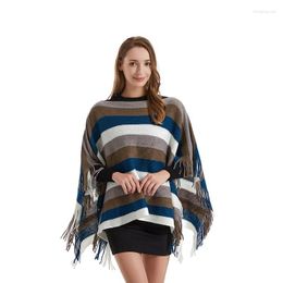 Scarves Foreign Trade Autumn And Winter Striped Loose Comfortable Sleeveless Pullover Cloak Outer Wear European American Women's Clo