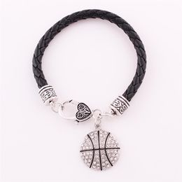 Fashion Crystal Jewelry Pendant Bracelets Mix Sport Leather Chain Bracelets With Basketball Volleyball Football Floating Charm245t
