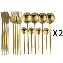 Dinnerware Sets 32Pcs Gold Tableware Set Knife Fork Spoon Luxury Cutlery Stainless Steel Silverware Kitchen Flatware