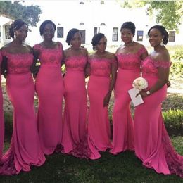 Pink Plus Size Bridesmaid Dresses For Wedding 2019 Off Shoulder Mermaid Maid Of Honor Gowns Sweep Train Formal Party Dresses314u