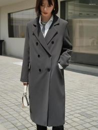 Women's Trench Coats High Grade Gray Coat Extended Suit Autumn And Winter 2023 British Retro Overcoat