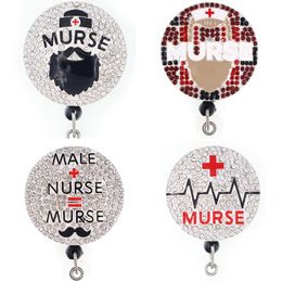 Custom Key Ring Murse Rhinestone Retractable ID Holder For Male Nurse Name Accessories Badge Reel With Alligator Clip232G