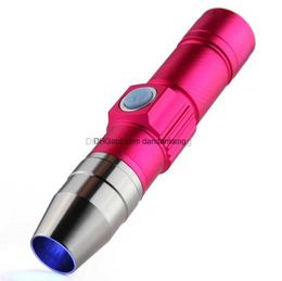 Multifunction Mini Aluminium UV Ultra Violet LED Flashlight Torch Light Lamp with Rope fluorescer detection lights USB Rechargeable purple torches