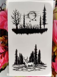 Waterproof Fake Tattoo Stickers Retro Forest Sun Deer Temporary Tattoos Transferable Tatoo Body Art Tatto for Women Girl Men