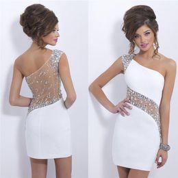 Sexy Mini Cocktail Dresses Rhinestone One Shoulder Club Wear Party Dress See Through Back Plus Size Sheath Homecoming Gowns302q