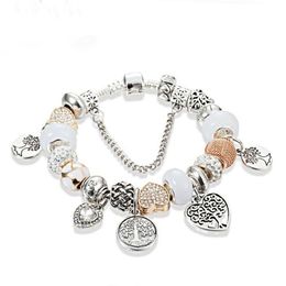 Charm Silver Bracelet Life Tree Pendant Bangle Love Charm beads fit for snake chain DIY Wedding Jewelry women bracelets280y