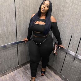 Women's Plus Size Tracksuits Sexy Outfit Clubwear Two Piece Set Women Backless Off Shoulder Top and Pants Bodycon Clothing Drop Wholesale 230721