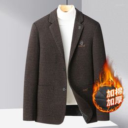 Men's Suits Fashion Trend Handsome Business Autumn And Winter Plus Cotton Suit Leisure Thousand Bird Lattice Jacket