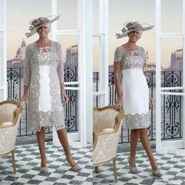 New Plus Size Mother of The Bride Dresses with Lace Jacket Tea Length Short Sleeves Wedding Guest Dresses 2021260j