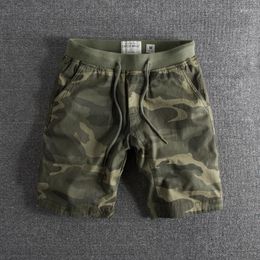 Men's Shorts Fashion Washed Pure Cotton Camouflage Double Pockets Cargo Pants Men Drawstring Elastic Waist Casual Clothing