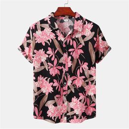 Men s Casual Shirts Black Pink Floral Print Beach Aloha Men Camisa Masculina 2023 Summer Short Sleeve Hawaiian Shirt Party Clothes 230721