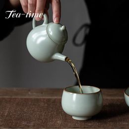 accessories Boutique Azure Ru Kiln Ceramic Teapot Small Porcelain Pot with Filter Tea Maker Pot Can Raised Household Kung Fu Teaset Gift Box