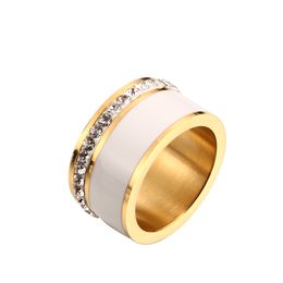 Luxury Black White Resin Ceramic Rings Female Fashion Love Promise Rings Engagement Wedding Bridal Stainless Steel Rings