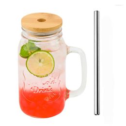 Wine Glasses Reusable Fruit Juice Cool Drinking Bottle Gradient Old Fashioned 16 Oz Mason Jars Mug Cups With Handles Bamboo Lid Straw