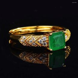 Cluster Rings Elegant Square 6mm Green Crystal Emerald Gemstones For Women 18k Gold Filled Jewellery Bague Bijoux Vintage Band Accessory