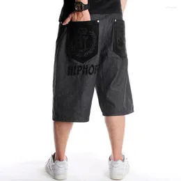 Men's Shorts Summer Wide Leg Hip-Hop Embroidery Loose Jeans Male Baggy Skateboard Men Denim Trousers Plus Size 30-46