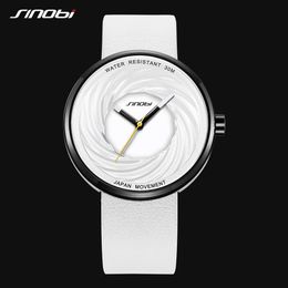 Sinobi Fashion Watch Women Big Dial New Creative eddy Design High Quality Leather Strap White Watches Casual relojes para mujer305T