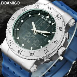 Men Sports Watches BOAMIGO Brand Rubber Quartz Watches Digital LED Wristwatches Men's Military Waterproof Clock Reloj Hombre