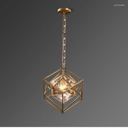 Pendant Lamps Copper Post-modern Minimalist Box Creative Dining Room And Study Bedroom Bar Luxury Port Style Crystal Chandelier