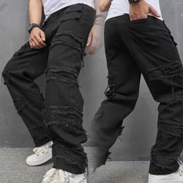 Men's Jeans American Street Wide Leg Pants H Fashion Loose Hig Casual Black 2023