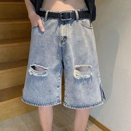 Women's Jeans Ripped Denim Shorts Men's American-Style Ruffle Handsome Street Retro Straight Side Zipper Design Worn-out Temperament Cropped