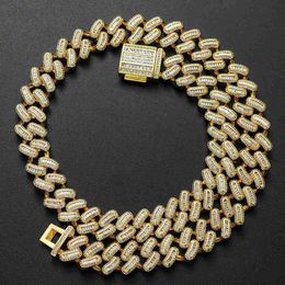 15mm Wholesale Custom 14k Gold Men Women Hiphop Vvs Moissanite Iced Out Baguette Cz Diamond Miami Cuban Link Chains Necklace