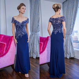 Sheath Mother Of The Bridal Dresses Off Shoulder Short Sleeve Beads Appliques Chiffon Prom Dress Floor Length Mothers Dresses233q