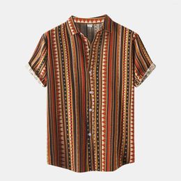 Men's T Shirts Stripe Beach Turn-Down Shirt Collar Short Geometric Casual Sleeve Men