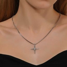 Cute Iced Out Cubic Zirconia Ins Cool Cross Necklace 2023 New Simple Choker Silver Colour Aesthetic Pendant Jewellery Collars Accessories For Women Wholesale