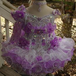 Luxury One Shoulder Necklace Beaded Hand Made Flower Ball Gown Cupcake Toddler Little Girls Pageant Dresses Flower Girls For Weddi203V