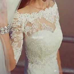 Elegant Off the Shoulder Lace Appliques Wedding Bridal Jackets Half Sleeves Bolero Wraps Custom Made White Ivory290b