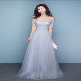 Silver Grey Bridesmaid Dresses Off Shoulder Floor Length Wedding Party Dresses Shining Sash Bridesmaid Dress Plus Size Custom Made292b