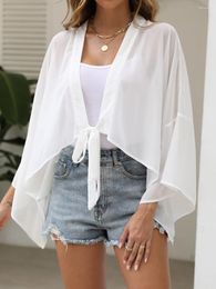Women's Blouses Solid Elegant Women Cardigan Smock V Neck Lace Up Long Batwing Sleeve Loose Blouse Female Streetwear Casual Lady Shirts 2023