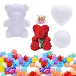 Foam Rose Bear Mould DIY Artificial Rose Teddy Bear For Valentine's Day Christmas Birthday Wedding Gift Heart Ball Ornaments262Y