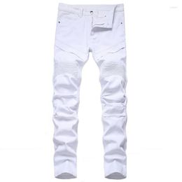 Men's Jeans Men White Skinny Plus Size 28-42 European American Slim Fit Fold Trend Motorcycle Biker Denim Pants (No Belt)