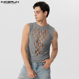 Men s Tank Tops 2023 Men Hollow Out Summer Solid Color O neck Sleeveless Streetwear Fashion Vests Sexy Party Male S 5XL INCERUN 230721