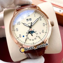 New 5396R-012 Grand Complications Calendar Automatic Mens Watch Rose Gold Case White Dial Moon Phase Watches Brown Leather HWPP He201u