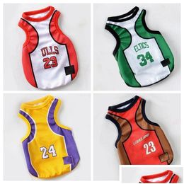 Dog Apparel Vest Basketball Jersey Cool Breathable Pet Cat Clothes Puppy Sportswear Spring Summer Fashion Cotton Shirt Lakers Large Dhm8W