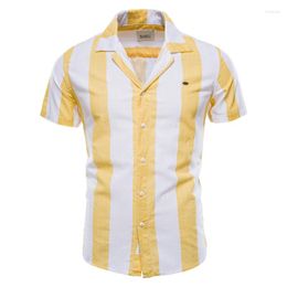 Men's Casual Shirts Cotton Striped Linen Men Short Sleeves Suit Collar Board Summer Clothes For