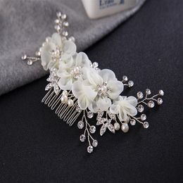 Bridal Hair Combs for Bride Pearls Crystal Bridal Hairbands Wedding Veil Dress Comb Bridal Headpieces Silk Flower Headdress Hair A321O