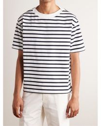 Men T Shirt Loro Piano Men's Blue Striped Cotton-jersey T-shirt Short Sleeves Tops Summer Tshirts Designer Piana