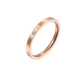 Solitaire Ring 2Mm Titanium Steel Cubic Zircon Rose Gold Smooth Simple Wedding Couple Rings For Women Men Jewelry Gift Drop Delivery Dhcla