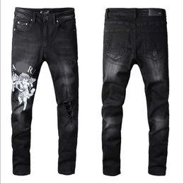 Mens Plated Ripped Blue Skinny Jeans Fashion Designer Distressed Slim Fit Motorcycle Biker Hole Beggar Hip Hop Denim Pants #035ue8m