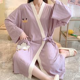 Women's Sleepwear Spring Knitted Caroon Kimono Robe Long Sleeves Bathrobe Female Nightwear Robes Lady Nightgown Lounge Fashion