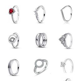 Couple Rings Valentines Gift Heart Mom White Pandora For Women Original Wedding Crystal Ring Luxury Jewellery Accessories Fashion Drop Dheun